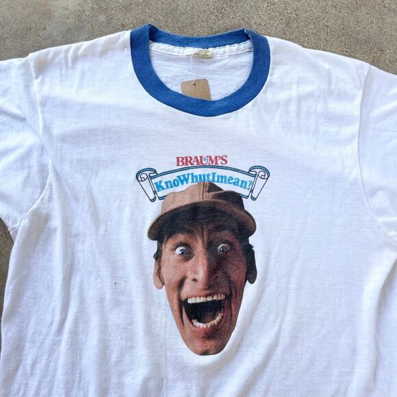 Vintage 80s Braums Ernest KnoWhutIMean Ringer T-Shirt XL - Picture 3 of 6